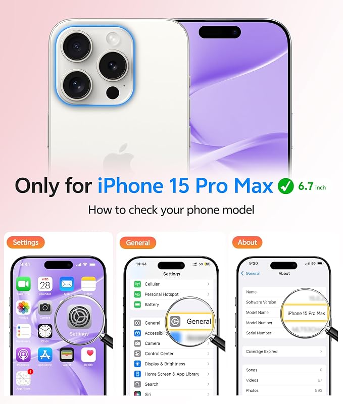 FNTCASE for iPhone 15 Pro Max Case, Fit for Magsafe, Glass Screen Protector | Full Camera Protection, Translucent Matte, 14FT Military Grade Drop Proof, Shockproof Protective Phone Cover, Light Purple - Image 2