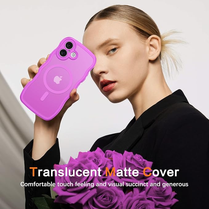 BENTOBEN Magnetic for iPhone 17 Case, Cute Wavy Full Camera Protection [Compatible with MagSafe] Translucent Matte Anti-Slip Bumper Women Girls Boys Protective Cover for 17 6.3", Berry Purple - Image 7