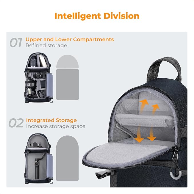 K&F CONCEPT Camera Sling Bag, Compact Crossbody Backpack, 10L | Fits Mirrorless & Small DSLR. Water-Repellent Twill Fabric. 5 Removable Dividers. Adjustable Strap 20.5–39.8 in. BS11 - Image 3