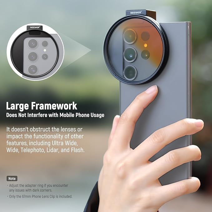NEEWER 67mm Phone Filter Mount, Adjustable Threaded Lens Filter Clip with Cold Shoe Mount Compatible with iPhone 17 16 15 Pro Max Plus 14 13 Samsung Galaxy S25 Ultra S24, LA006 - Image 2