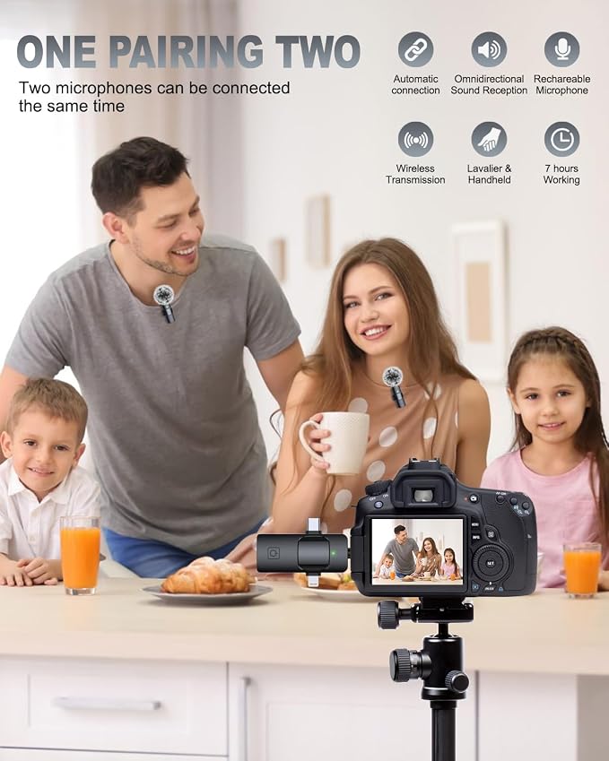 PQRQP 3 in 1 Professional Wireless Lavalier Microphone for iPhone/Android/Camera, Wireless Microphones, Mini Microphone, Crystal Clear Sound Quality for Recording, Live Streaming, Clips-Elegant Black - Image 4