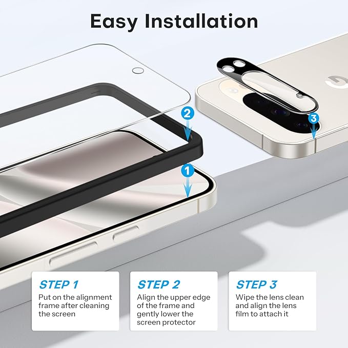 OMOTON 3+2 Pack for Google Pixel 10 Pro Screen Protector 6.3 inch | 3 Pack Tempered Glass Screen Protector&2 Pack Camera Lens Protector with Alignment Framework, Case Friendly(Not for 10/10 XL) - Image 5