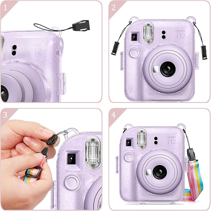Fintie Protective Case for Fujifilm Instax Mini 12 Instant Camera - Crystal Hard Shell Cover with Upgraded Film Pocket for Storing Photos & Removable Shoulder Strap | Crystal Hard Shell Cover, Back Films Pocket, Adjustable Shoulder Strap, Scratch Pesis... - Image 8