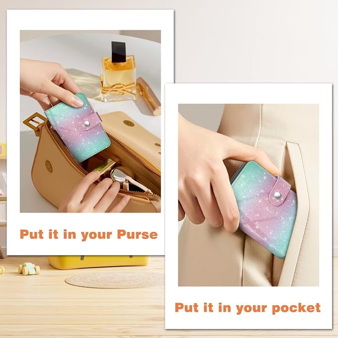 Fintie Mini Photos Album Book for 2x3 Inch Films - 52 Pockets Small Albums | For Fujifilm Instax Mini, Polaroid Hi-Print Pictures, Portable Kpop Photocard Holder, Travel Memory Book, Glitter Green/Pink - Image 5