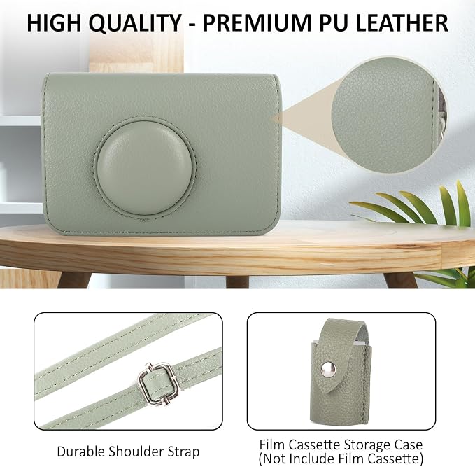 Protective Case Compatible for Kodak EKTAR H35 H35N Half Frame Film Camera, PU Leather Bag for Kodak Ultra F8/F9/VIBE 501F/I60 Camera with Shoulder Strap & 135 Film Storage Case - Green - Image 3