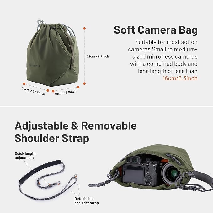 PGYTECH OneGo Drawstring Small Camera Bag Soft Cute Camera Pouch Handbag | Forest Camera Sling Bag Compatible with Mirrorless Cameras/Nikon/Canon/Sony/Fuji/Pocket 4 Camera Case, Forest - Image 4