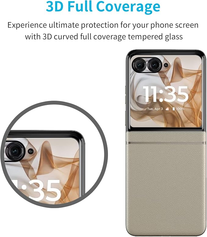 Didisky 3 Pack Front Screen Protector for Motorola Moto Razr 2024 2025,3D Curved Tempered Glass Screen Cover,Anti Scratch,Curved Full Cover,9H Hardness - Image 6