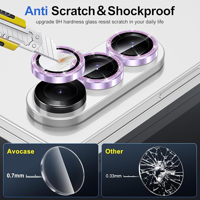 for Samsung Galaxy Z Fold 7 Camera Lens Protector, Individual Metal Ring Tempered Glass Lens Cover, [Strong Adsorption] Scratch Resistant Ultra-Thin HD Clear Lens Cover, 1 Set-Purple Sparkly - Image 3