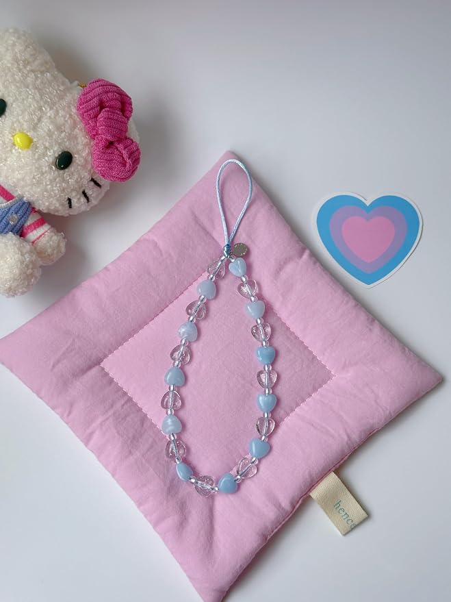 Drawwind Phone Charm Strap Cute Wrist Straps Cell Phone Charm String Y2K Aesthetic Lanyard Wristlet Chain for Case Camera AirPods Bags Keychains (Blue Hearts) - Image 2