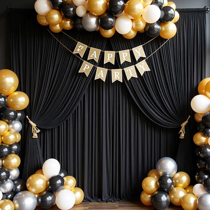 10x10ft Wrinkle Free Black Backdrop Curtain for Parties, Silky Polyester Photo Backdrop Drapes Back Drop Cloth for Wedding Birthday Graduation Photography Photoshoot Decor 2 Panels 5x10ft - Image 7