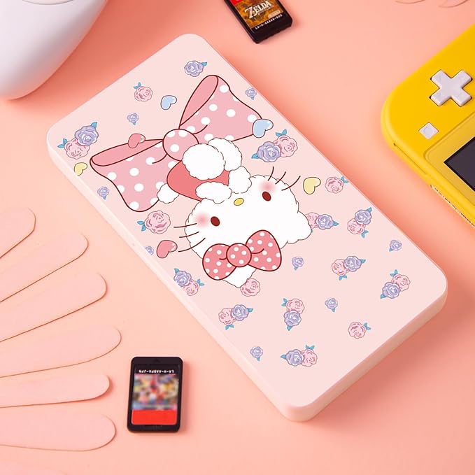 PERFECTSIGHT Cute Game Card Case for Nintendo Switch/ Switch Lite/ OLED, 24 Game Holder Cartridge Case for Game Cards and 24 SD Cards, Kawaii Portable Compact Storage Box (Rose Kitty, 24 Slots) - Image 7