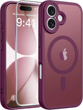 FNTCASE for iPhone 17 Case, Compatible with Magsafe, Glass Screen Protector | Full Camera Protection, Translucent Matte, 14FT Military Grade Drop Proof, Shockproof Protective Phone Cover, Wine Red by FNTCASE