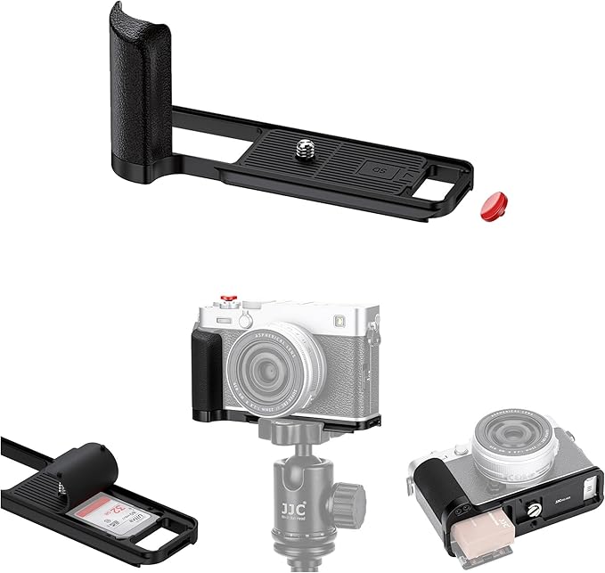JJC Metal Hand Grip L-Bracket & Shutter Button for Fuji X-E5 Camera, Black | Silicone Handgrip Cover, Anti-Slip Pads with SD Card Holder, Arca Swiss Quick Release Plate & 1/4"-20 Tripod Hole by JJC