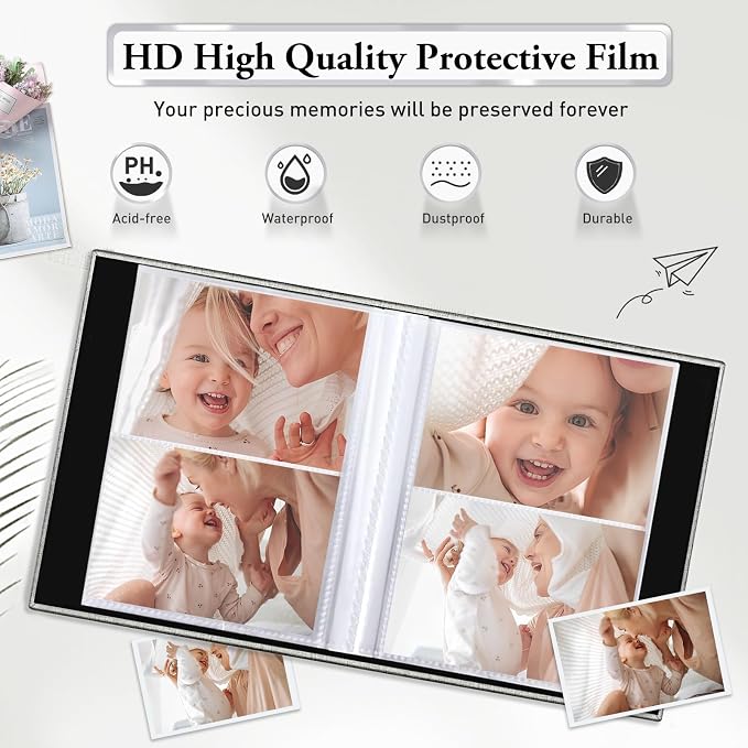 Photo Album 4x6,Linen Cover Slide-in Photo Album Book Can Holds 200 4x6 Photos with 50 Black Sheets for Baby Family Pictures Artwork or Postcards Storage (Gray) - Image 4