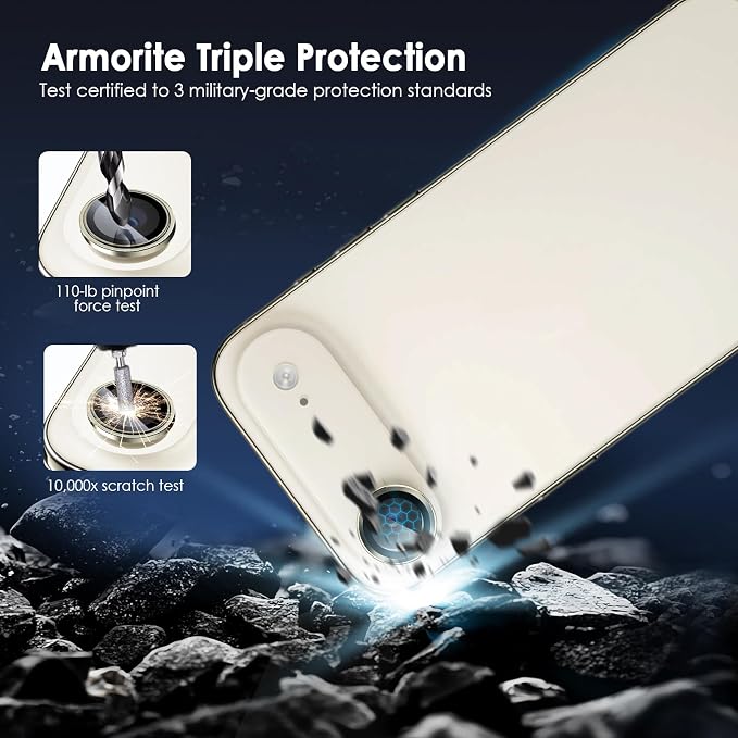 TENOC Camera Lens Protector for iPhone Air, 9H Tempered Glass Camera Screen Cover, Gold Metal Individual Ring - Image 3