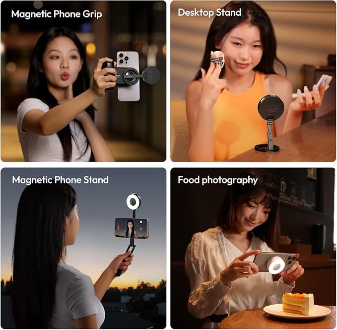 Ulanzi ML05 Magnetic Phone Light, Bi-Color 9000K CRI≥97 Selfie Video Light | Beauty Ring Fill Lights, 360° Flexible Rotation, Built-in Wide-Angle Mirror, Can be a Mini Desktop Stand for iPhone/Android - Image 6