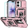 HNHYGETE for iPhone 17 Case with Screen Protector: [Military Grade 20ft. Drop Tested] Slide Camera Cover Ring Shockproof Protective Phone Case for - iPhone 17 (Rose Gold) by HNHYGETE