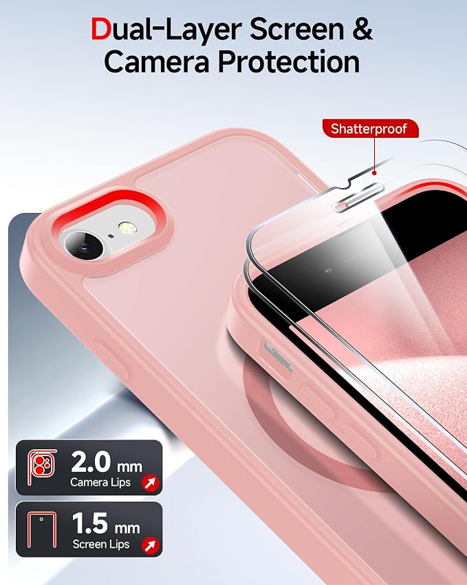 LeYi for iPhone 7-Case Pink: iPhone SE Cases with [Screen Protector X2+ Camera CoverX2] i Phone 8 Cover for Magsafe Magnetic SE 3 3rd Generation SE 2 2nd Second Protective iPhone8 iPhone7, Pink - Image 2