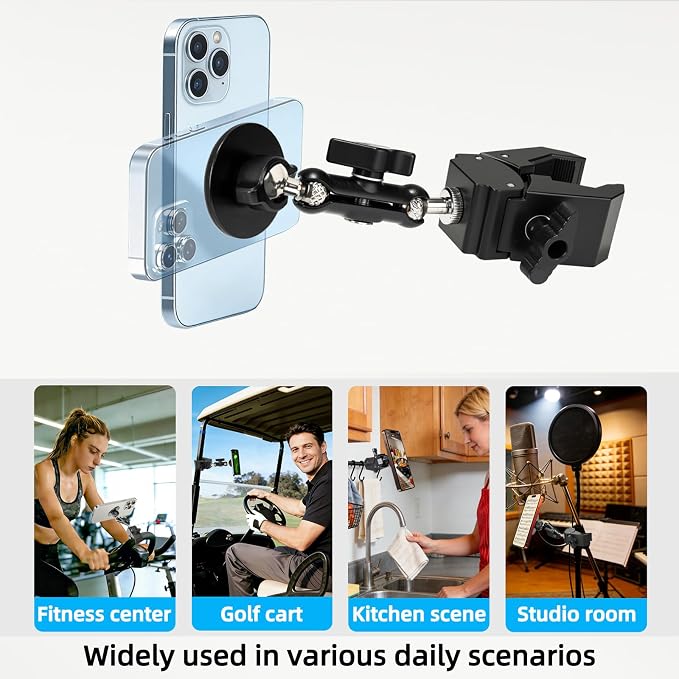 Magnetic Mic Stand Phone Holder Mount, 360° Angle Adjustment for Gym/Microphone Stand/Shopping Cart/Stroller/Handlebar,Compatible with iPhone 17/16/15/14/13/12 Series - Image 4