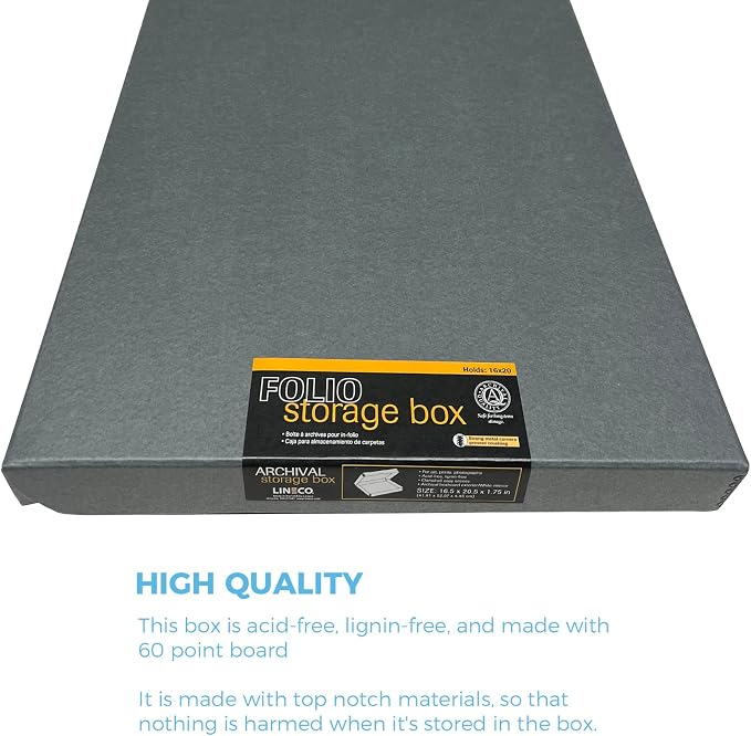 Lineco Clamshell Archival Storage Box, 16.5x20.5x1.75 Inch, Gray | Acid-Free with Metal Edge Boxboard, Organize and Store Photos Documents Cards Negatives Magazine Prints Family Records DIY - Image 5