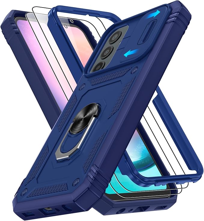 Fit for Samsung A24 Phone Case with 2PCS Screen Protector, Build in 360° Rotating Ring Kickstand, Military Grade Protective Case for Samsung A24 Case Phone, Blue by Gritup