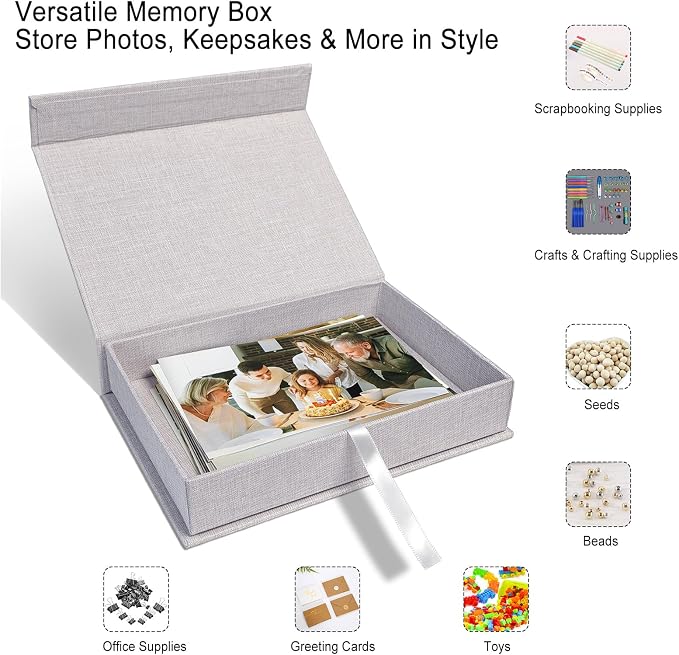 5x7" Archival Photo Storage Box with Lid – Stackable Memory Keepsake Organizer for Photos, Certificates, Jewelry & Scrapbooking Supplies, Photo Cases and Postcard Keeper Storage Container Box Grey - Image 2