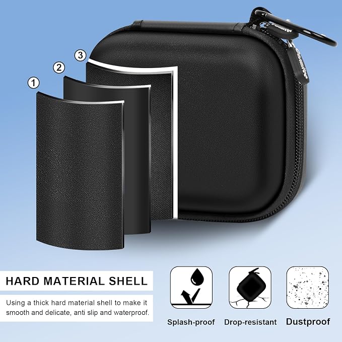 casmilee Hard Mini Body Camera Case for Thumb Action Cam, Box Only | Hard shell 5.2 x 4.25 x 2.2 in case with sponge insert, mesh pockets and carabiner for vloggers, riders and travel - Image 5