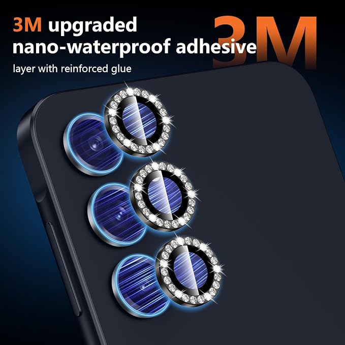 for Samsung Galaxy A16 Camera Lens Protector, Individual Metal Ring Tempered Glass Lens Cover, [Strong Adsorption] Scratch Resistant Ultra-Thin HD Clear Lens Cover, 1 Set-Black Diamond - Image 4