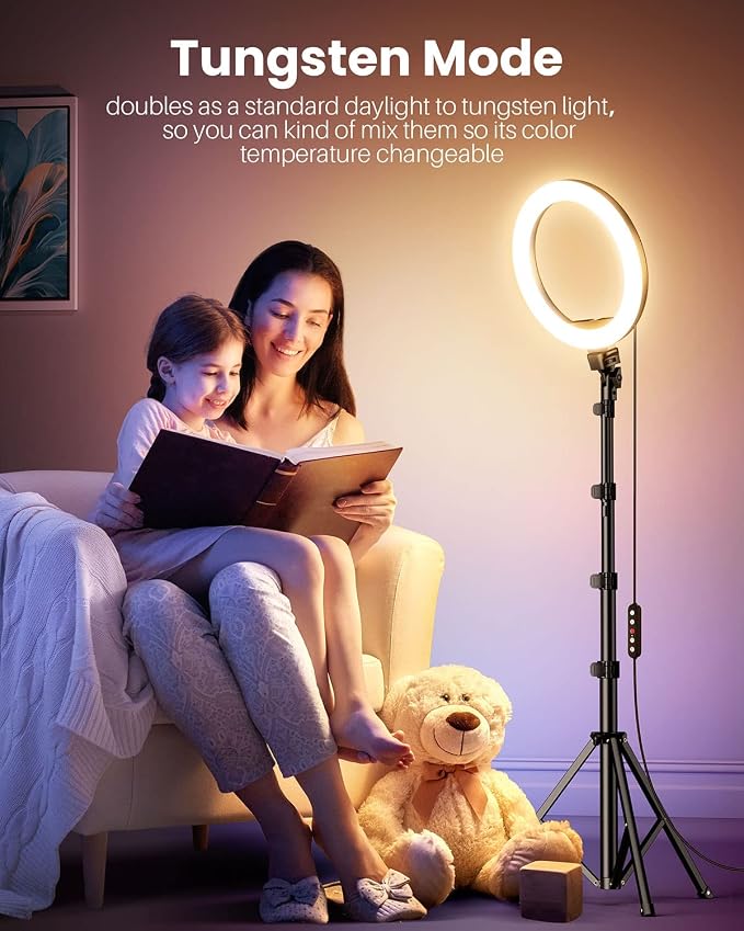12'' Ring Light with Stand 72'' Tall & 2 Phone Holders,38 Color Modes Selfie Light with Tripod Stand, Big LED Ring Light for iPhone/Android/Camera,YouTube,Makeup - Image 5
