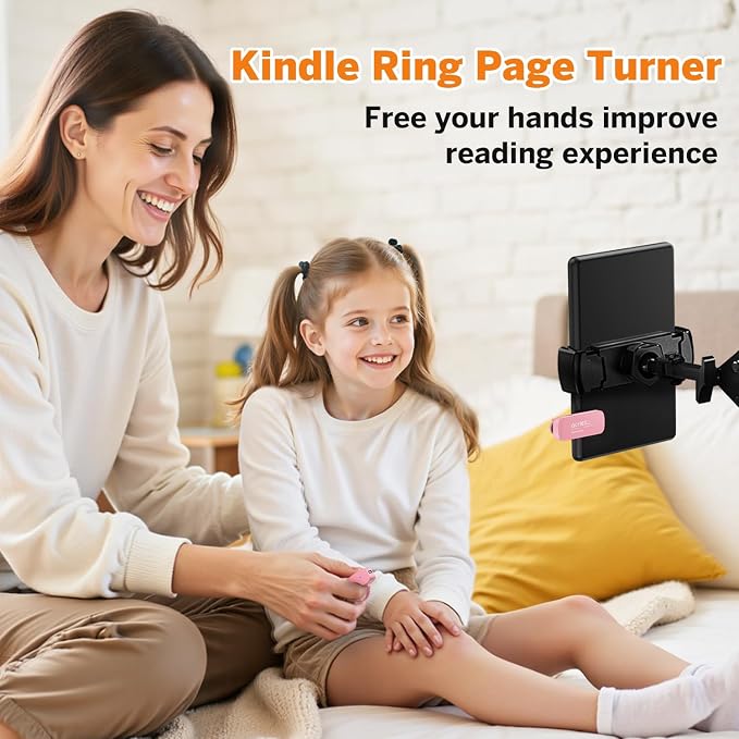 Page Turner Ring for Kindle,Remote Control for iPhone iPad Tablets eReaders | Clicker Page Turner for Kindle Accessories for Camera Video Record&Shutter Selfie with Storage Bag, Fits Thick Cases (Pink) - Image 2
