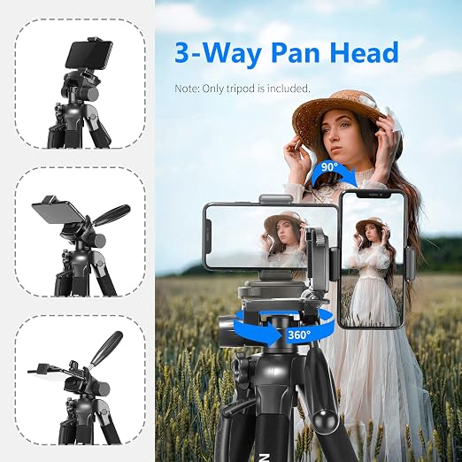 NEEWER Portable Aluminum Alloy Camera 2 in 1 Tripod Monopod Max. 70"/177cm with 3 Way Swivel Pan Head and Carrying Bag for DSLR, DV Video Camcorder (SAB264, Black) - Image 7