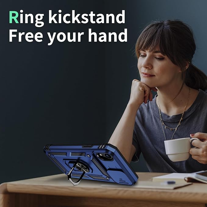 for iPhone XR Case with Camera Lens Cover, HD Screen Protector, 10 FT Military Grade Drop Protection, Magnetic Ring Holder Kickstand Protective Phone Case, Navy Blue - Image 5