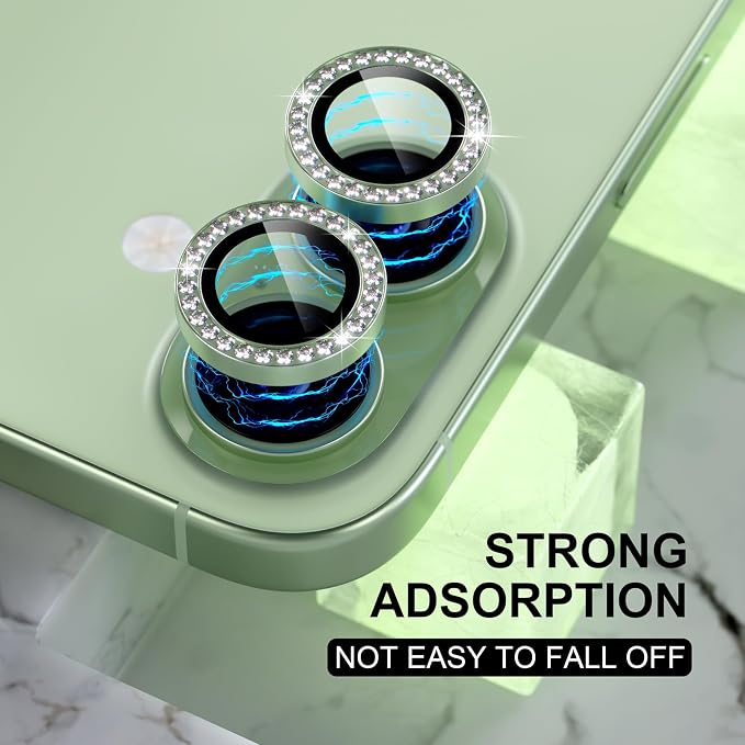 Choiche for iPhone 17 Camera Lens Protector Bling, Diamond-Green | Ultra HD, 9H Tempered Glass Camera Cover Screen Protector Metal Individual Ring Decoration Accessories, 2-Lens, 6.3-inch - Image 6