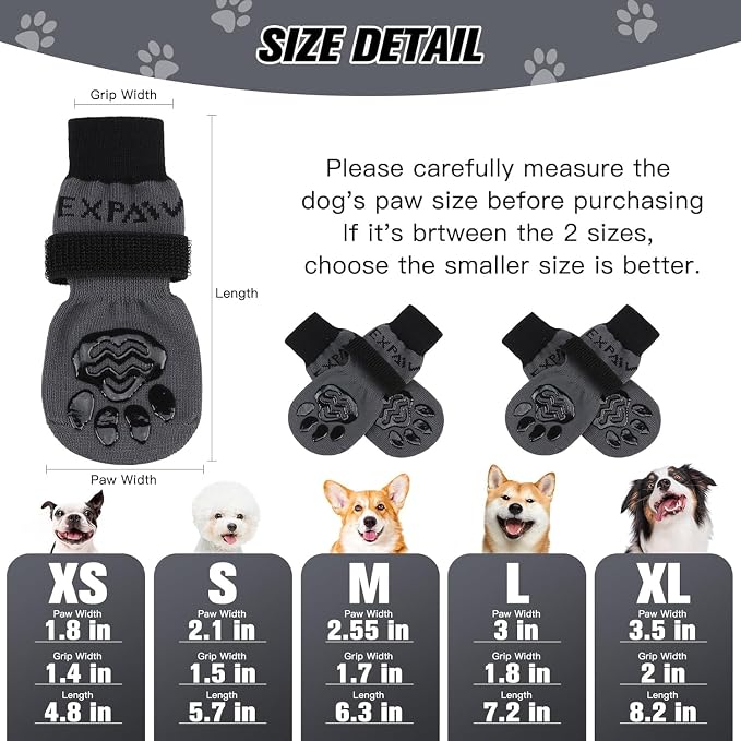 EXPAWLORER Anti-Slip Dog Socks,Dog Boots&Paw Protectors to Prevent Licking,Dog Shoes for Hot/Cold Pavement, Double Sides Non-Skid Traction Control on Hardwood Floor for Senior Dogs - Image 2