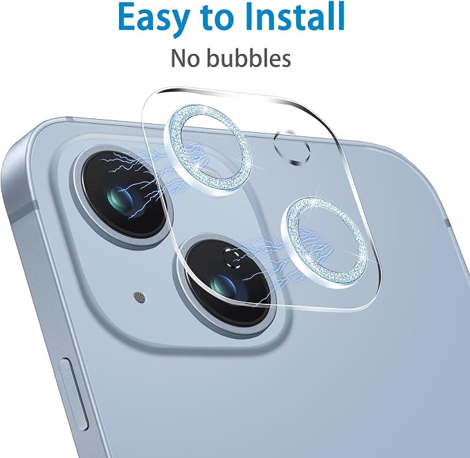 3 Pack Dengduoduo Tempered Glass Camera Lens Protector for iPhone 14 6.1" & iPhone 14 Plus 6.7", Glitter Bling Diamond, Ultra HD, 9H Hardness, Anti-Scratch, Case Friendly, Easy to Install [No Affect on Night Shots] - Image 5