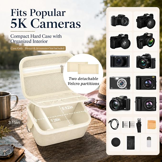 Comecase Large Travel 4K Vlogging Camera Case for Duluvulu/for AUREAPI | Outdoor Camera Storage with 2 Divider and Mesh Pocket, for Vloggers and Content Creators, Trip Ready, Off-White - Case Only - Image 2