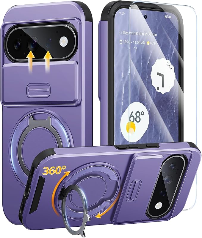 JAME for Google Pixel 10/10 Pro/11/11 Pro Case, Stand & Slide Camera Cover | Ring Holder Kickstand, Screen Protectors, Dual-Layer Shockproof Protective, Magnetic Accessory Friendly Phone Case, Purple by JAME