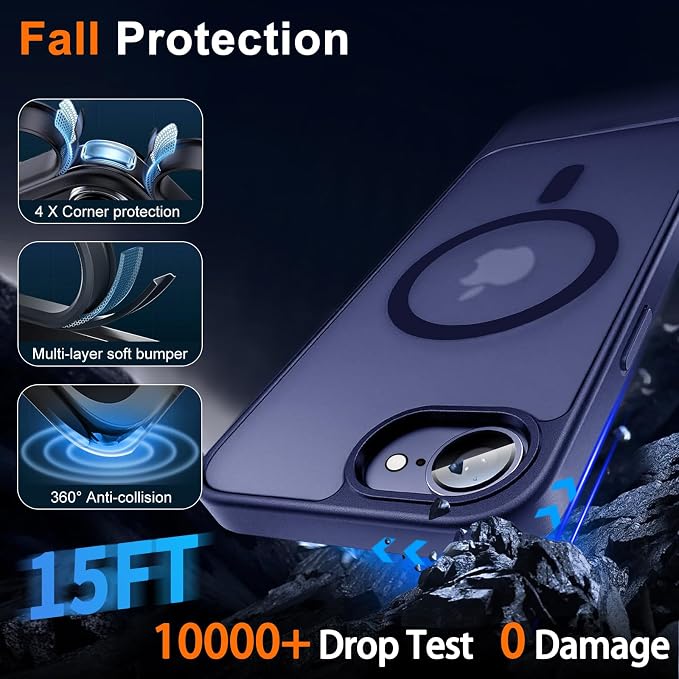 Magnetic for iPhone 17e Case & iPhone 16e Case, Blue | Full Camera Protection, Privacy Screen Protector, Compatible with MagSafe, Translucent Matte Shockproof Cover for 17 e 16 e - Image 4