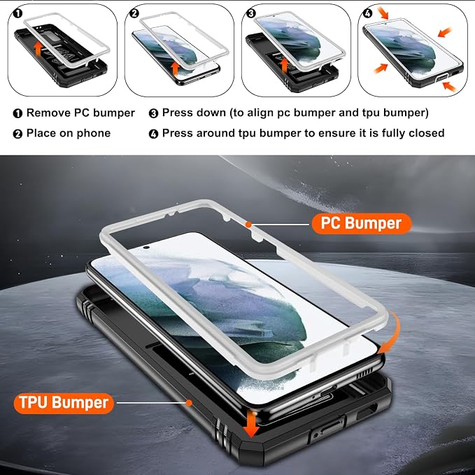 Gritup for Galaxy S21 Phone Case Military-Grade Shockproof with Kickstand | with 2 PCS Screen Protector, Slide Camera Cover, Heavy Duty Outdoor Protection Funda para Galaxy S 21 Cover-White+Black - Image 4