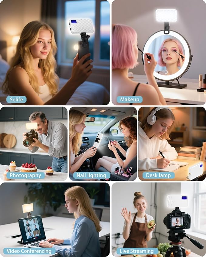 168 LED Portable Selfie Light Video Conference Light with Front & Back Clip, Rechargeable 3 Light Modes for Phone, iPhone, Android, iPad, Camera, Laptop, Makeup, Tiktok, Vlog(White) - Image 2