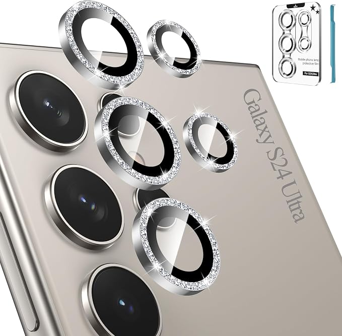 Tensea Compatible with Samsung Galaxy S24 Ultra Camera Lens Protector | 9H Tempered Glass Camera Cover Screen Protector Metal Individual Ring [Installation Tray][Case Friendly] by Tensea