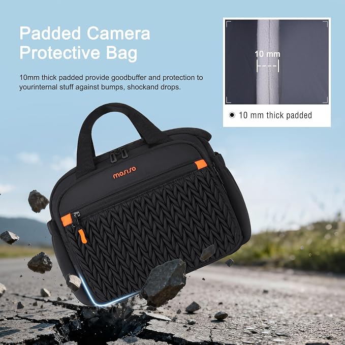 MOSISO Camera Bag, DSLR/SLR/Mirrorless Photography Shoulder Bag, Black | Wheat Ear Quilted Padded Camera Case with Rain Cover & Bottom Tripod Holder Compatible with Canon/Nikon/Sony - Image 3