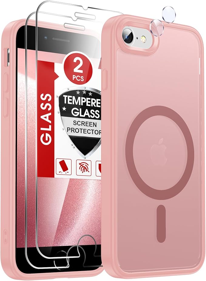 LeYi for iPhone 7-Case Pink: iPhone SE Cases with [Screen Protector X2+ Camera CoverX2] i Phone 8 Cover for Magsafe Magnetic SE 3 3rd Generation SE 2 2nd Second Protective iPhone8 iPhone7, Pink by LeYi