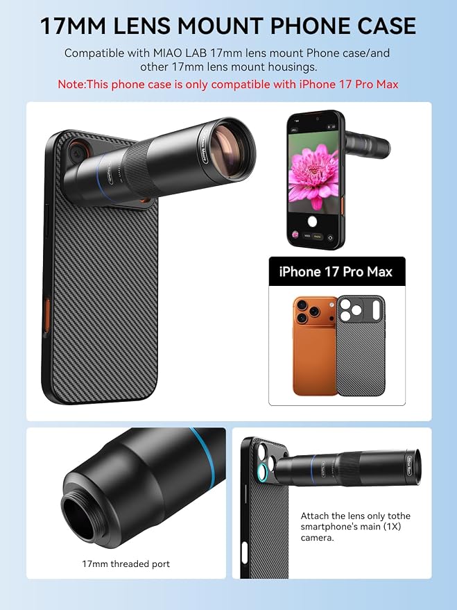 MIAO LAB 10X Telephoto + 200mm Macro Lens for iPhone 17 Pro Max, 2-in-1 Telephoto & Macro with 17mm Thread Interface & Dedicated Case – Perfect for Concerts, Travel, and Outdoor Exploration - Image 7