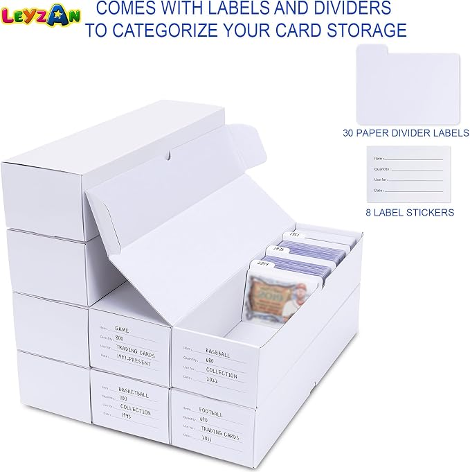 Trading Card Storage Box, 8-Pack 1000 Count Cardboard TCG & Sport Card Box | Trading Card Storage with Divider and Labels, Card Organizer Box for MTG, Magic, Football, Basketball, Game Card Collections - Image 4