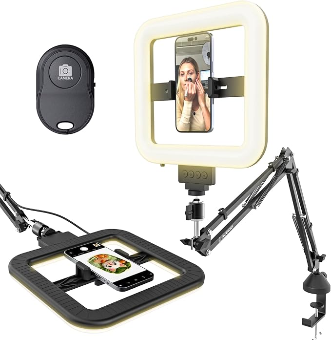 Upgrade Ring Light Overhead Phone Mount, LED Desk Ring Light with Clamp for Video Recording,Flexible Articulating Phone Arm Stand Compatible with iPhone,Live Streaming YouTube Tiktok by CACENCAN