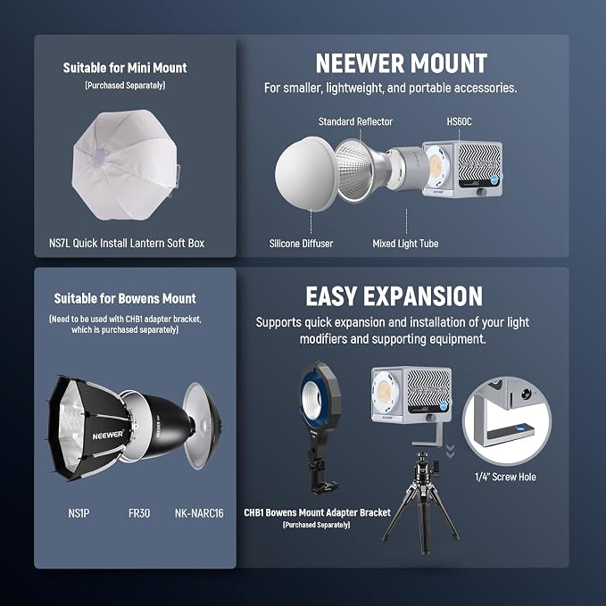 NEEWER 60W Portable RGB LED Video Light Handheld Fill Light, APP/2.4G/Panel Control 18 Scenes 8700Lux/1m 2700-6500K CRI97+ Dimmable COB Continuous Output Lighting for Video Recording Streaming, HS60C - Image 8