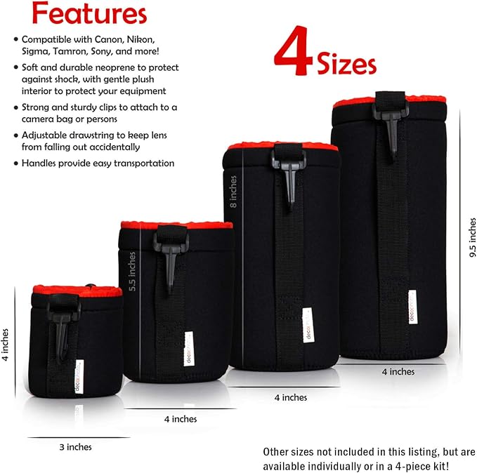 Medium Neoprene Lens Bag Protective Water and Weather Resistant Shock Drop and Scratch Armor Pouch Sleeve Case with Plush Interior, Black - Image 6