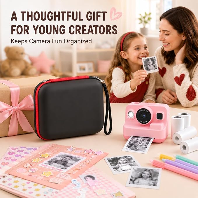 Kids Instant Print Camera Case for DYLANTO for ESOXOFFORE Cameras | Portable Digital Camera Case Organizer for ETIKEZ for YTETCN for DUDUDRAGON with Pocket for Accessories (Box Only)-Black - Image 9