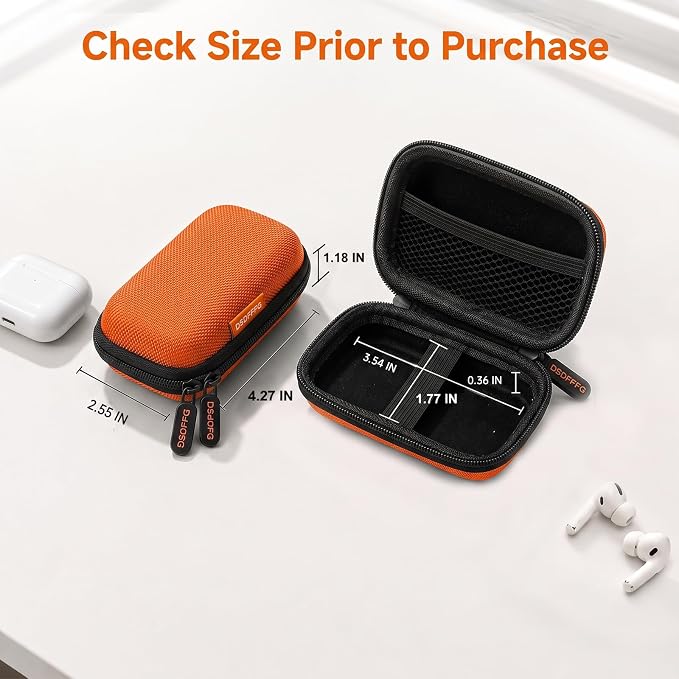 Orange Mini Small Hard Earbud Case, Portable Rectangle Carrying Pouch | Pocket-Size, Universal for Airpods, Earpods, Galaxy Buds, Wired and Wireless Earbuds, Earplugs, IEMs, USB Cable, Flash Drive - Image 3